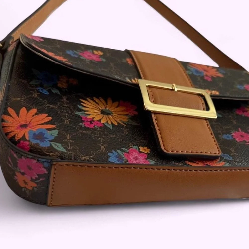 Nanette Lepore Fiona Logo Flap Floral Baguette Shoulder Bag - Picture 6 of 6